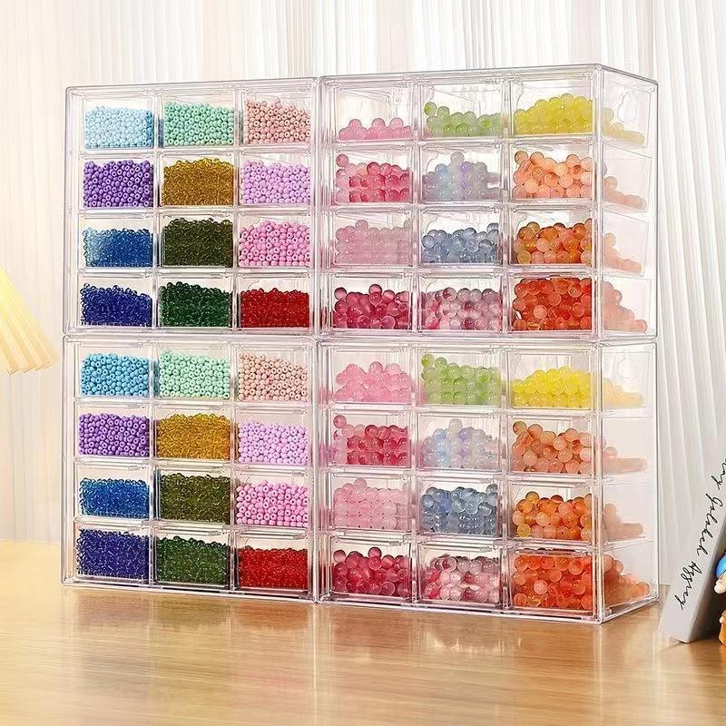 DIY Handmade Bead Storage Box Drawer Style Dust proof Desktop Handmade Bead and Sorting Box Transparent Material Box Durable Plastic Organizers Clear Organizer