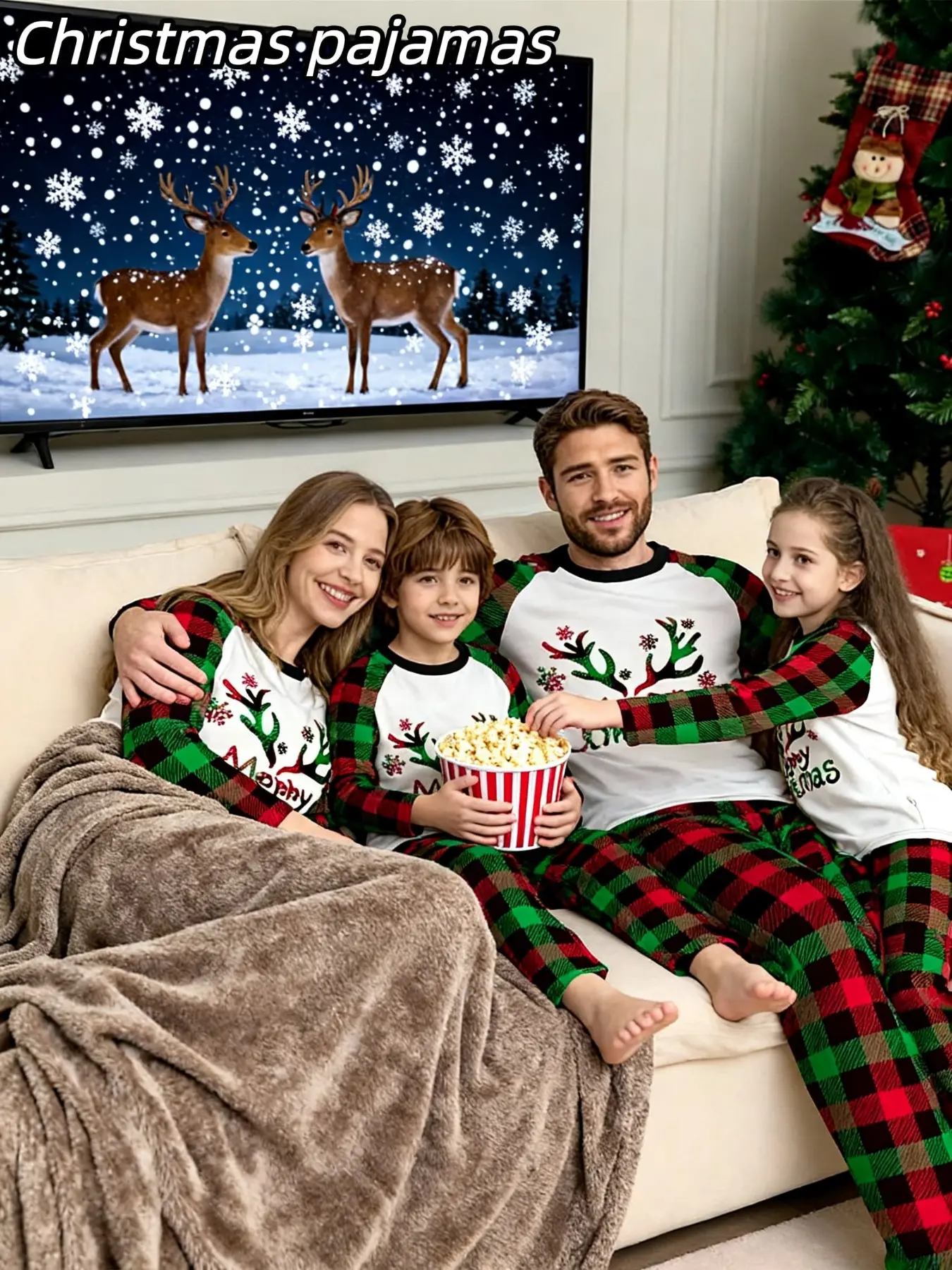 2-Piece Christmas Pajama Set for Men Women Kids, Long Sleeve and Pants, Casual Loose-Fitting, All Seasons, Family Matching Sleepwear