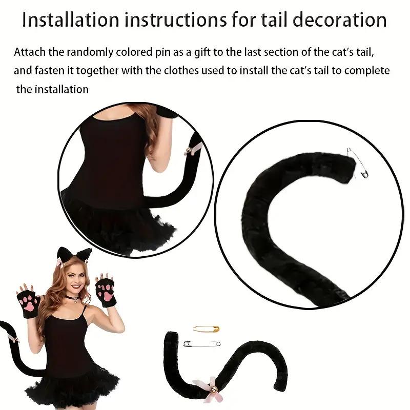 NewNew5pcs Cute Cat Costume Set - Headband, Gloves, Collar & Tail |             Black & White Polyester Animal Outfit for Halloween, Birthdays, Themed Parties |             No Power Needed, Playful & Durable, Photogenic Accessories, Cat Lovers/Costume Ent