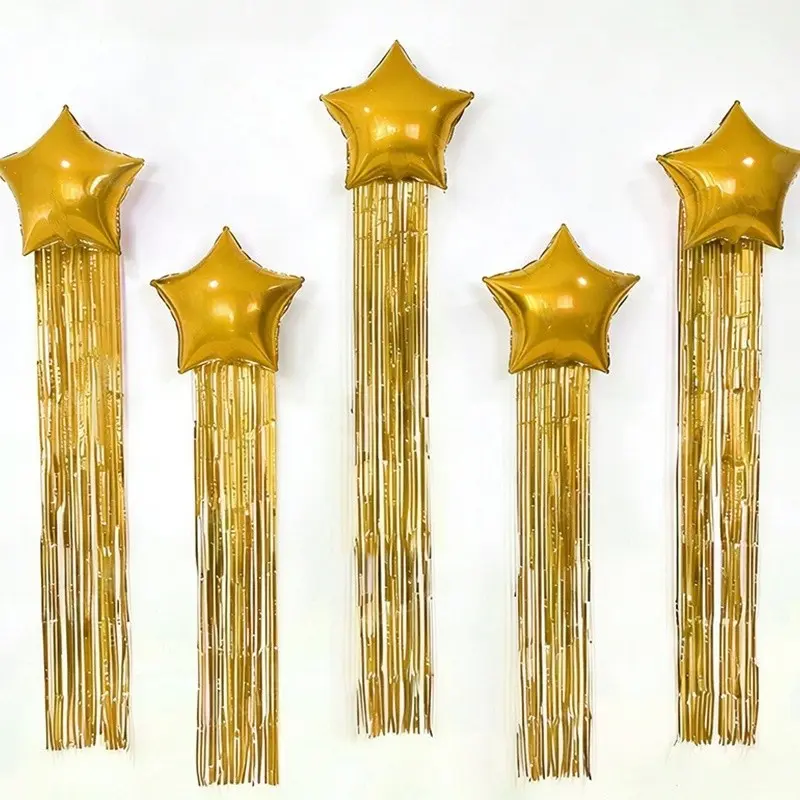 8-piece set - Pentagon star balloons and tassel rain curtain set, with glue dots, straws, suitable for birthday parties, weddings, anniversaries, event decorations, shower parties and party decorations, Balloon Decorations Kit (multiple colors available)