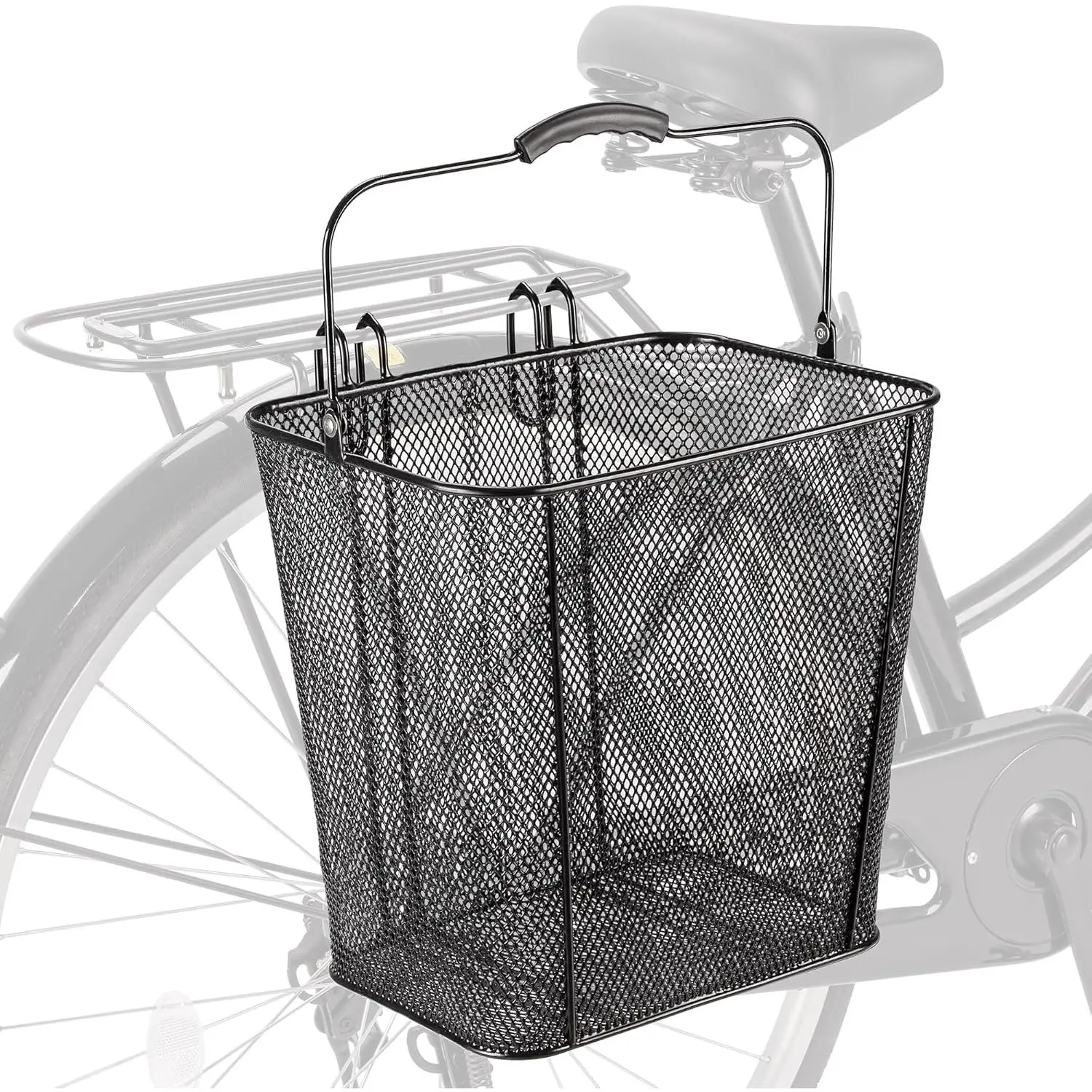 Detachable Pannier Bike Basket, Steel Wire Construction with Carrying Handle for Rear Rack - Large Capacity for Commuting on Hybrid & City Bikes, 13.2lbs Max Load, Bike Accessories, Carry Handle