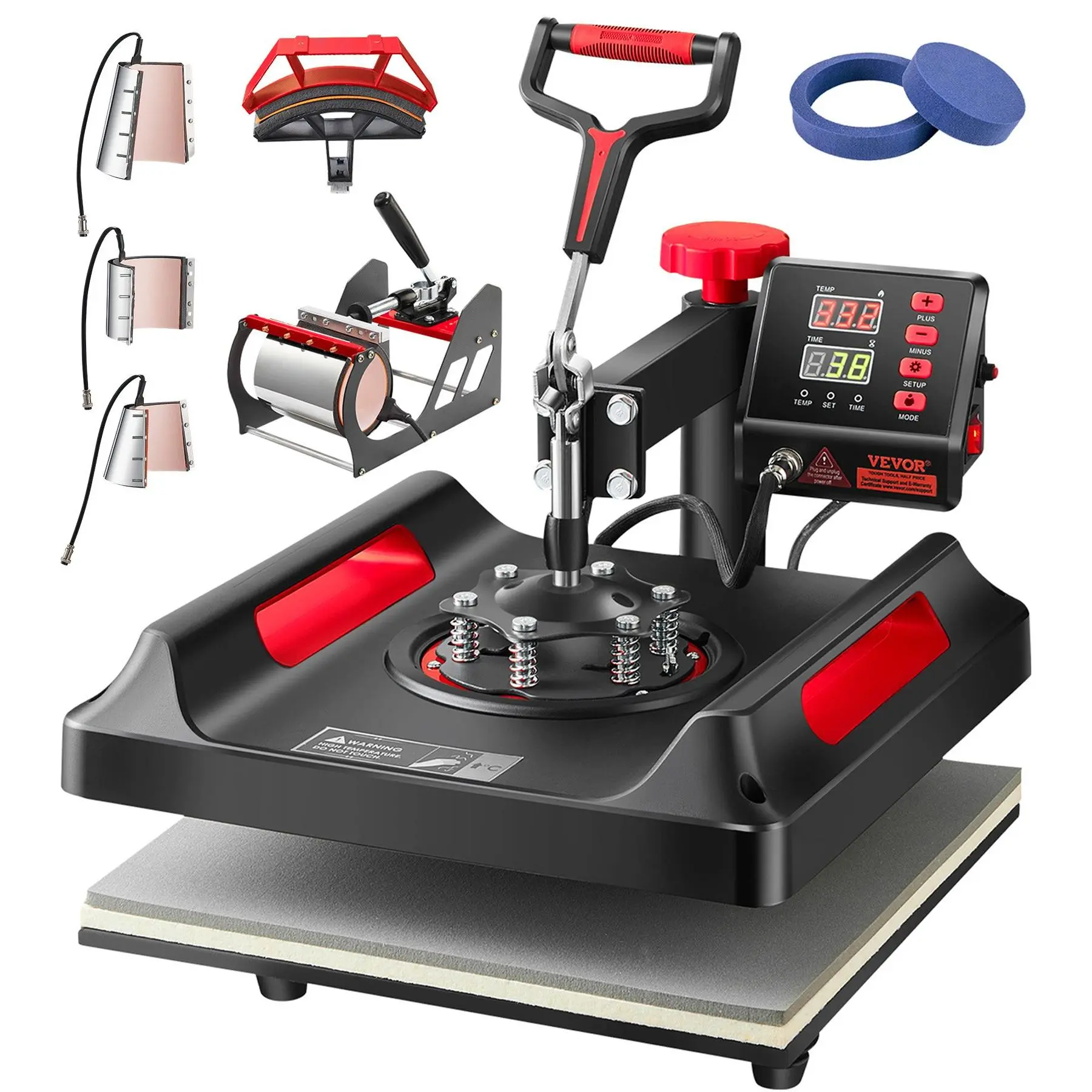 VEVOR Heat Press Machine 8 in 1 Combo, Heat Press 15x15, Swing Away T Shirt Printing Machine Digital Control, Multifunction Heat Transfer Machine Sublimation Heat Press for T-Shirt Hat Cap Mug Plate