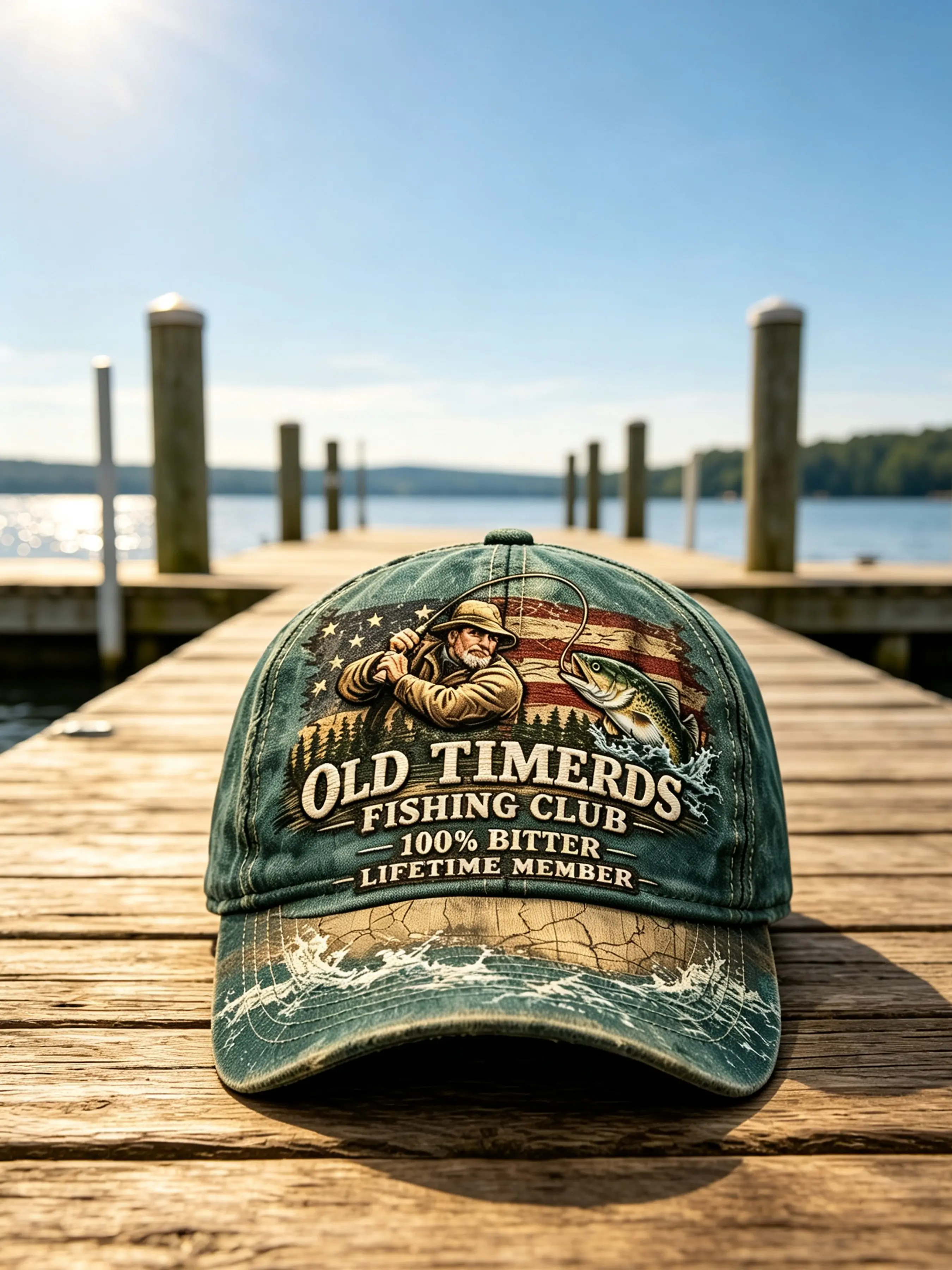 Vintage Washed Fishing Baseball Hat, 3D Old Fisherman Pattern, Adjustable Sun Hat, Camping UV Protection, Gift for Anglers