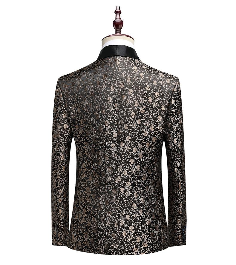 Men's Slim Fit Jacquard Shawl Lapel Suit  Korean Style Business Formal Blazer, Center Vent, Four Seasons Wear