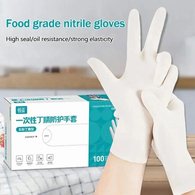100PCS White Nitrile Disposable Gloves,Latex Free,Powder,Household Gloves for Cooking Food Safe Cleaning Work Glove