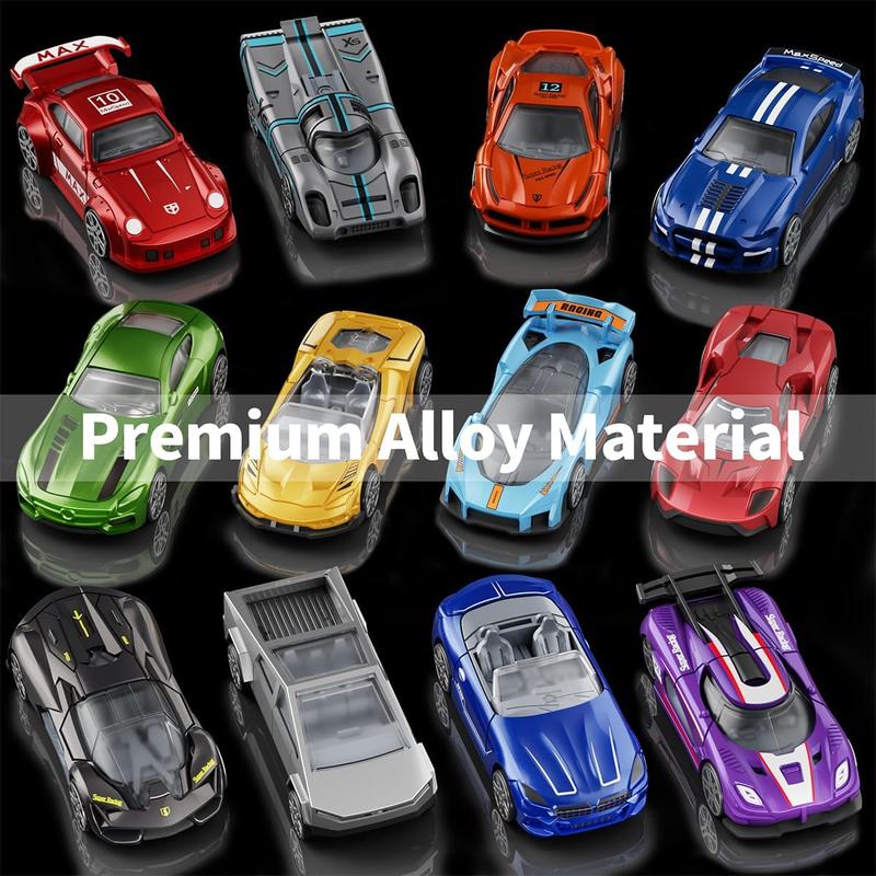 1:64 Scale Die-Cast Metal Toy Cars 12-Pack Vehicles Set, Includes Pickup, Racing Cars, Sports Cars for Display or Play, Great Gift for Kids Age 3 Years and Up (12 Pack)
