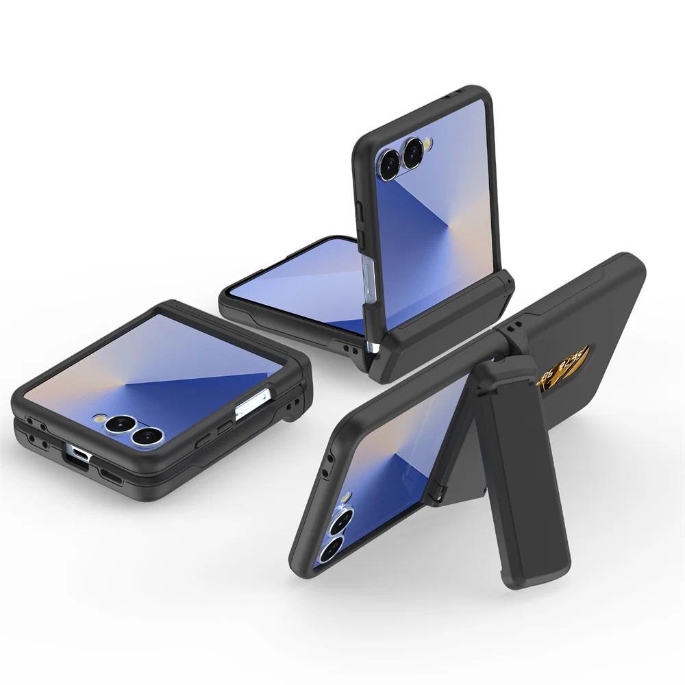 Hard Cover For Samsung Galaxy Z Flip 7 fe 6 5 Flip7 Flip6 Flip5 5G Phone Case with Card Kickstand Hinge Protection