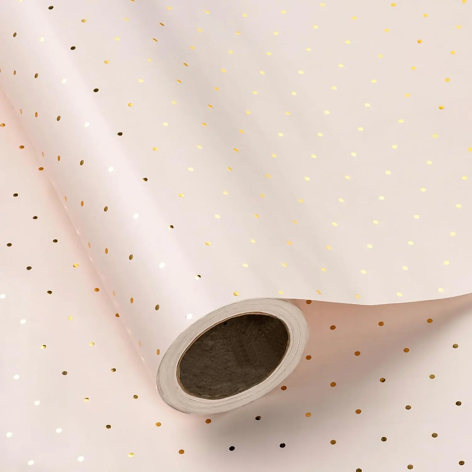 WRAPAHOLIC Pink Wrapping Paper Roll with Gold Foil Polka Dots, Elegant Gift Wrap Paper for Baby Shower, Wedding, Birthday & Bridal Shower, 17 Inch x 9.8 Feet