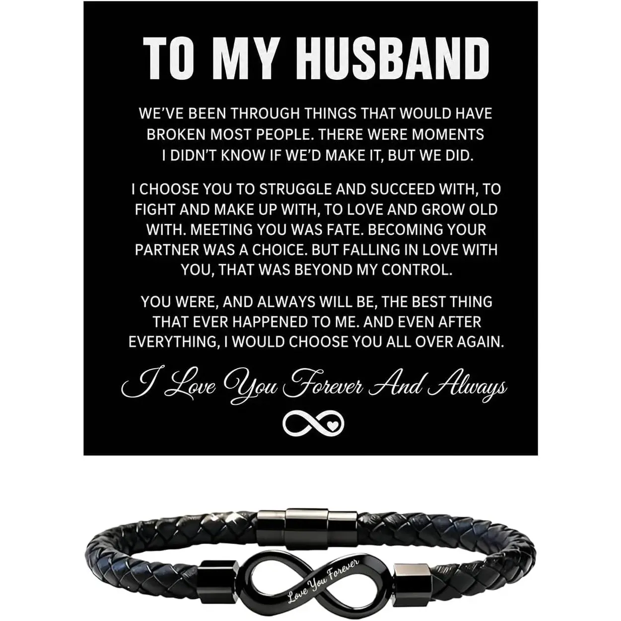 To My Husband Bracelet, Man Infinity Leather Bracelet Stainless Steel Bracelets from Wife Holiday Birthday  for Him
