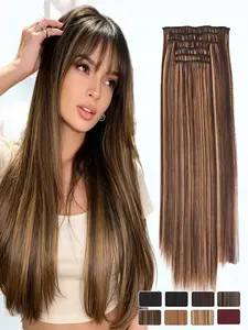 KAIRIYA 24" 6-Pack Straight Clip-In Extensions: Lightweight Synthetic Hair Set, Simple Secure Multi-Clip Design, Natural Volume & Length for Women Festive Celebrations & Quick Party Comfort Styling