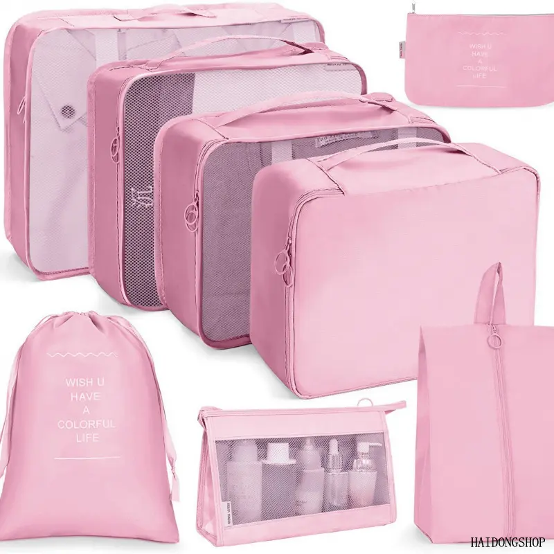 8 Pack Complete Travel Storage Bag Set, Multi-Size Clothes Lingerie Classification Packing Cubes, Space-Saving Lightweight Luggage Organizer Pouches For Vacation Business Trip Daily Packing Outfits,santa,muerte,pendant
