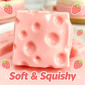 1pc Pink Cheese Squishy Toy, Soft Slow Rebound Sensory Toy, Stress Relief Squishies Desk Tool, Durable Unique Design, Perfect Gift for Parties and Holidays