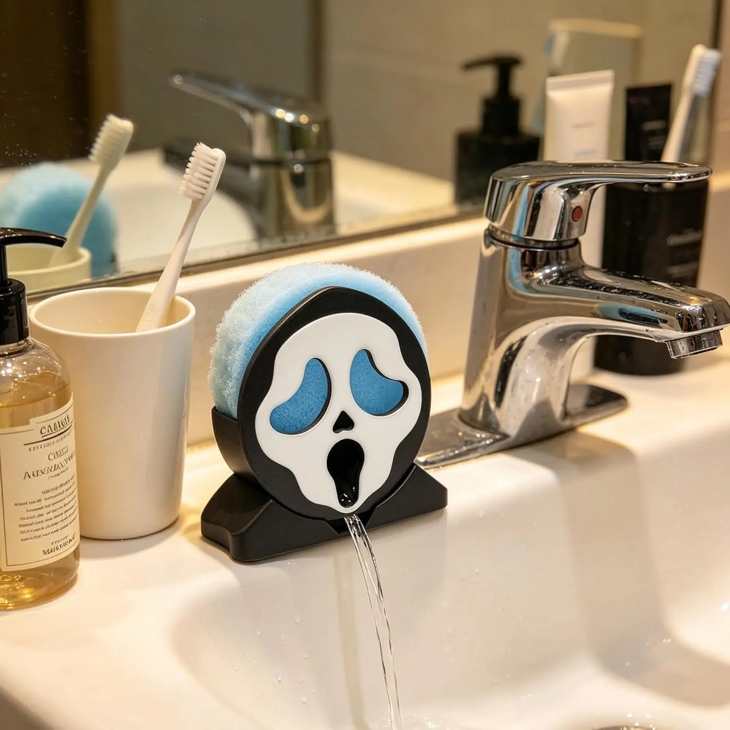 Terrifying Scream Ghost Face Sponge Holder, Durable Plastic Organizer, Fun Kitchen Decor, Halloween Home Decoration