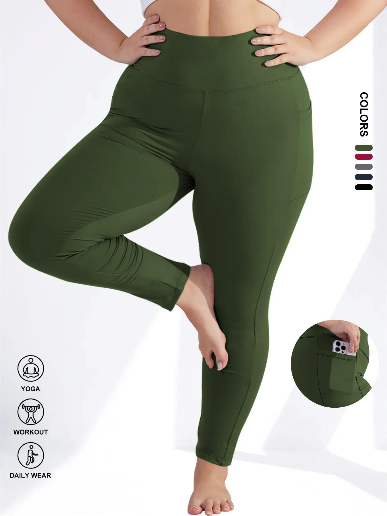 【Plus Size】 Solid High Waist Pocket, Casual Comfy Stretchy Skinny Pants for Daily Wear, Women's Bottoms for All Seasons, V Cut Legging
