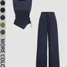 Women's Striped Strapless Tie-Back Vest Top and Straight Leg Pants Set, Matching Outfit Set, Elegant Slim-Fitting Outer Vest Suit for All Seasons