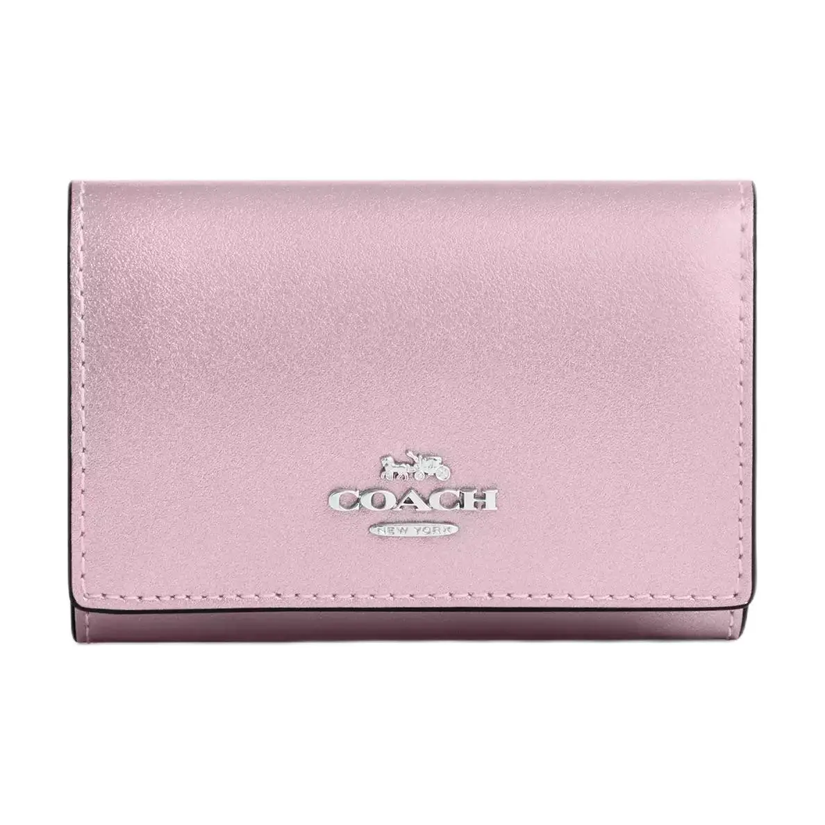 COACH Pace 11 Metal Logo Snap Closure Smooth Leather Wallet for Women, Pink