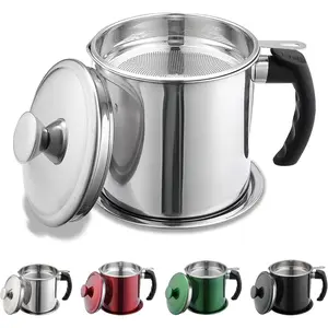 Bacon Grease Container With Strainer, 48 oz Stainless Steel Oil Container, Pot Fat Storage With Lid, Easy Grip Handle Suitable For Storing Frying Oil And Cooking Grease 1. Silver