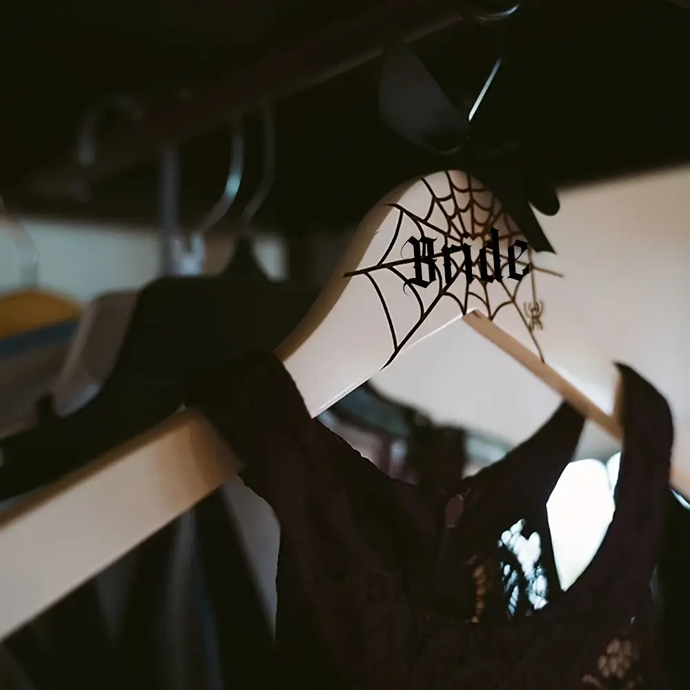 Halloween Spiderweb Hanger, Bride Spiderweb Clothes Hanger, Wedding engagement Bridal shower Spooky Gothic Goth bachelorette hen party Dress Gown Robe Hanger