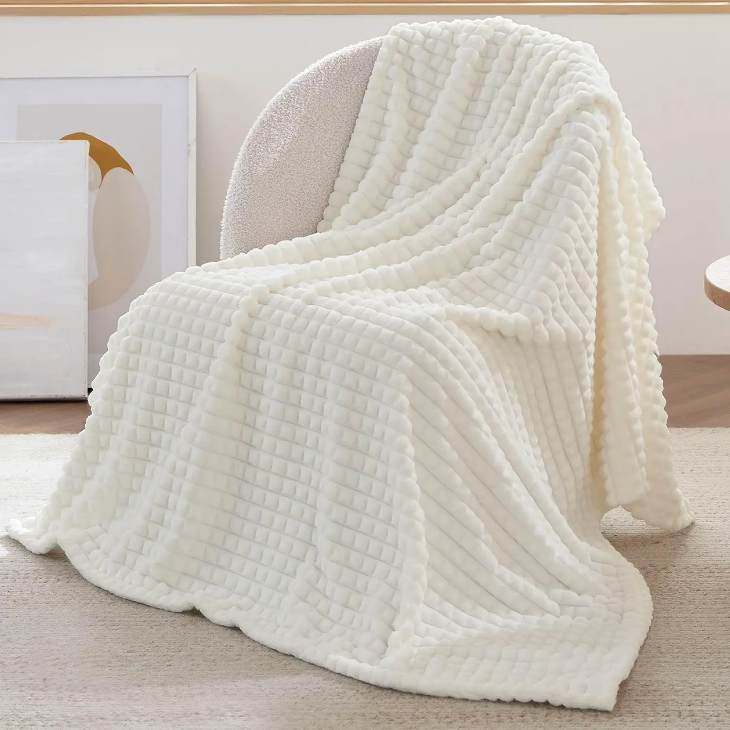Soft Fluffy Plush Blanket All Season Versatile Throw Blanket for Bed Couch Travel Camping Decorative Solid Print Cozy Home Blanket Large Size Lightweight Warm Skin-Friendly Cover Blanket Ideal Daily Use Holiday Gift for Indoor Outdoor Leisure Time