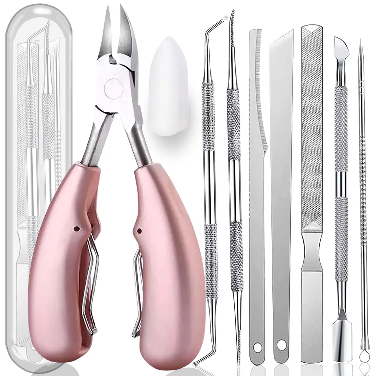 10PCS Professional Toenail Clippers Tool for Thick & Ingrown Toe Nails, Suitable for Men & Seniors (Pink)