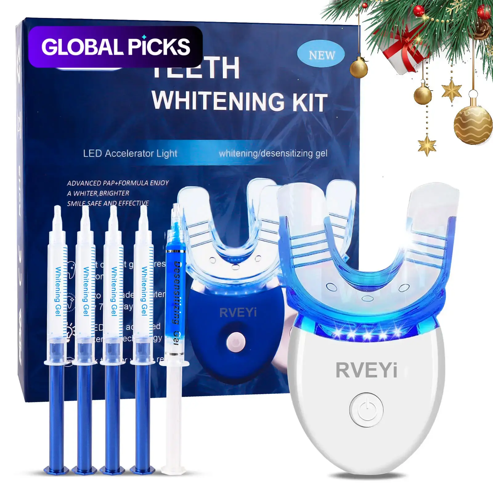 LED Teeth Whitening Kit, 1 Set with LED Accelerator Light and Carbamide Peroxide Gel, Safe and Effective Enamel-Friendly Dental Care Set #GLOBAL PICKS