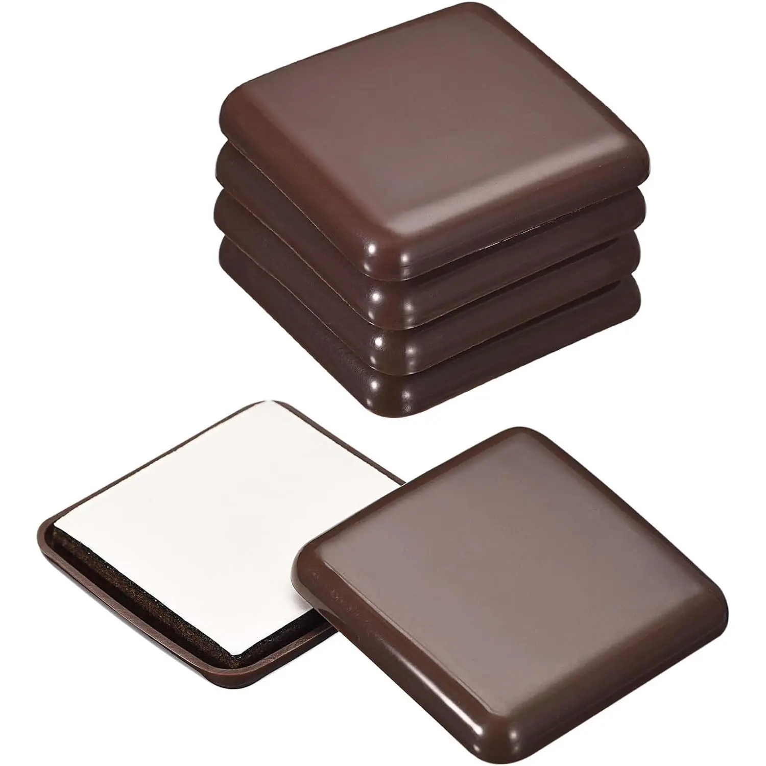 Furniture Sliders, 8 count 2" - Plastic Self-Adhesive Square Sliding Pads, Chair Glides for Carpeted Tile Vinyl Hardwood Floors (Brown)