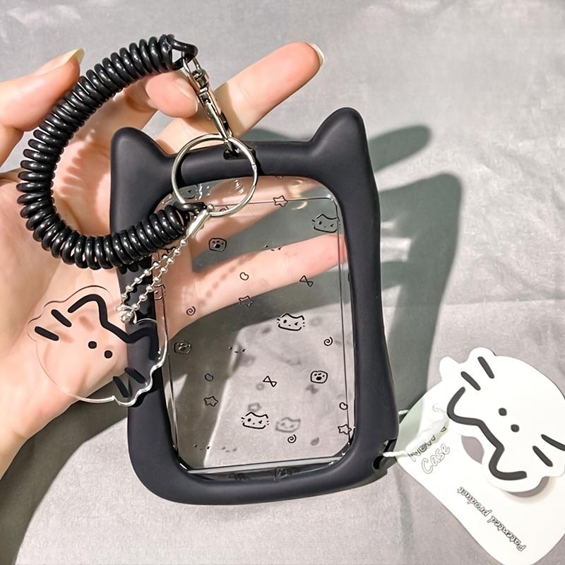 Cute Cat Design Photo Card Holder, 1 Count Transparent Acrylic Id Badge Holder, ID Card Holder, Keychain for Office School Student