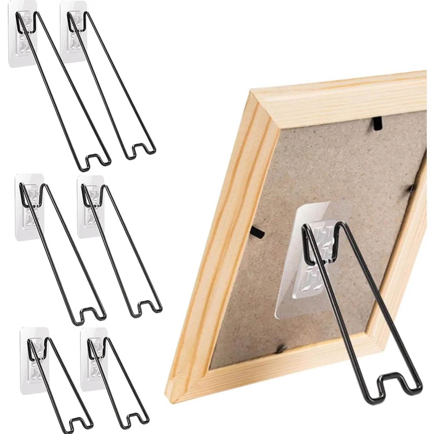 6 Pcs 3 Size Adjustable Picture Frame Stand, Stainless Steel Picture Frame Easel Backs Self-Adhesive, Picture Frame Backing Board for 6-18 Inch (Black, 3 Size)
