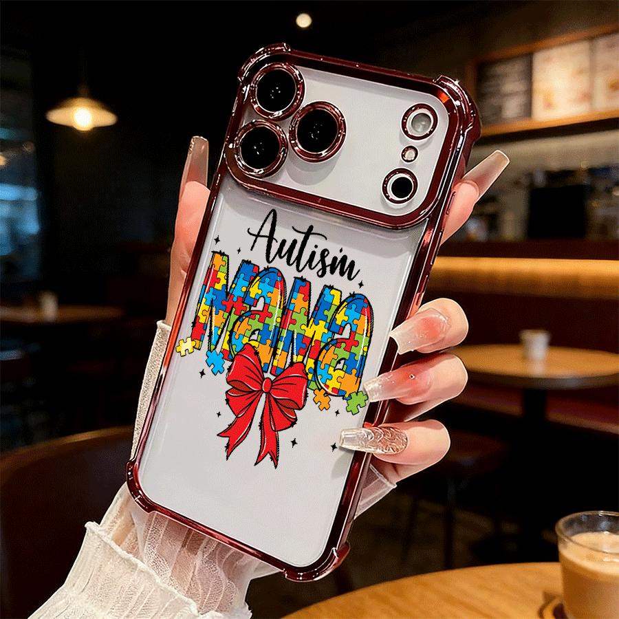 Autism Awareness Design Four Comer Ant-Fall Phone Case Transparent Electroplated Protective Cover for iPhone 17 16 Pro Max 15 Air Plus 14 13 12 11E