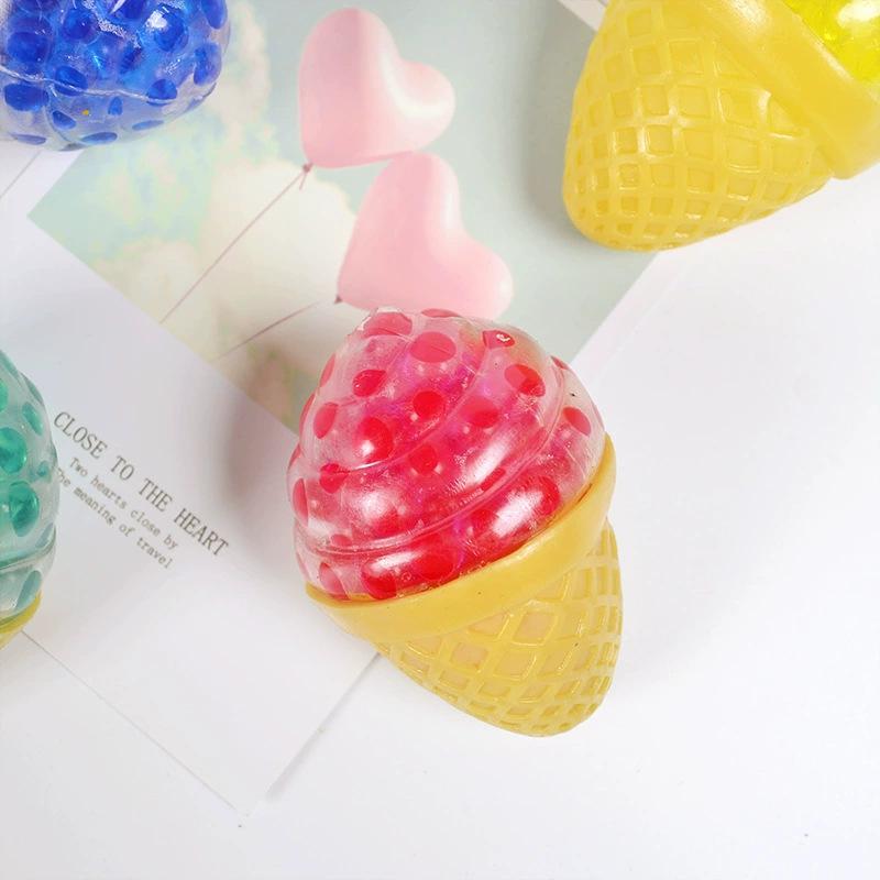 Ice Cream Squeeze Toy, Stress Relief Fidget Toy with Bubble Beads, Soft TPR Squishy Sensory Toy for Kids & Adults, Anxiety