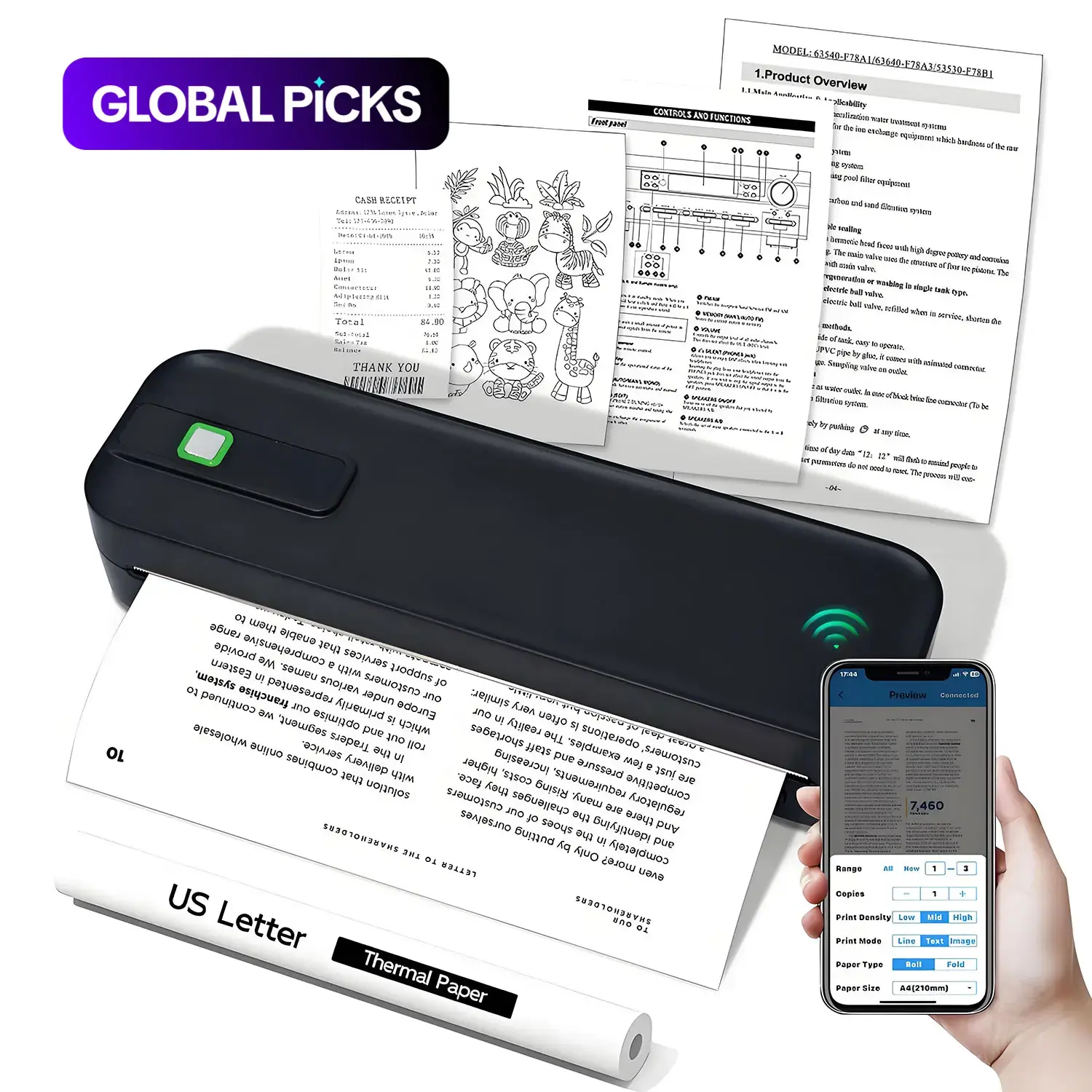 Inkless Handheld Printer, Supports A4 Paper, Portable Thermal Wireless Printer for Printing Resumes, Sheet Music and Exam Papers, Compatible with iOS Devices and Laptops #GLOBAL PICKS
