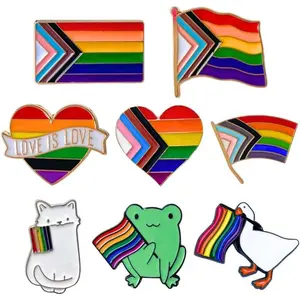 Pride Pins LGBTQ LGBT Rainbow Progress Flag Enamel Pin Button for Backpack Lanyards Jewelry Gay Bi Queer Lesbian Trans Transgender Love is Love Ally Goose Frog Flower Heart Bulk AccessoriesGift.