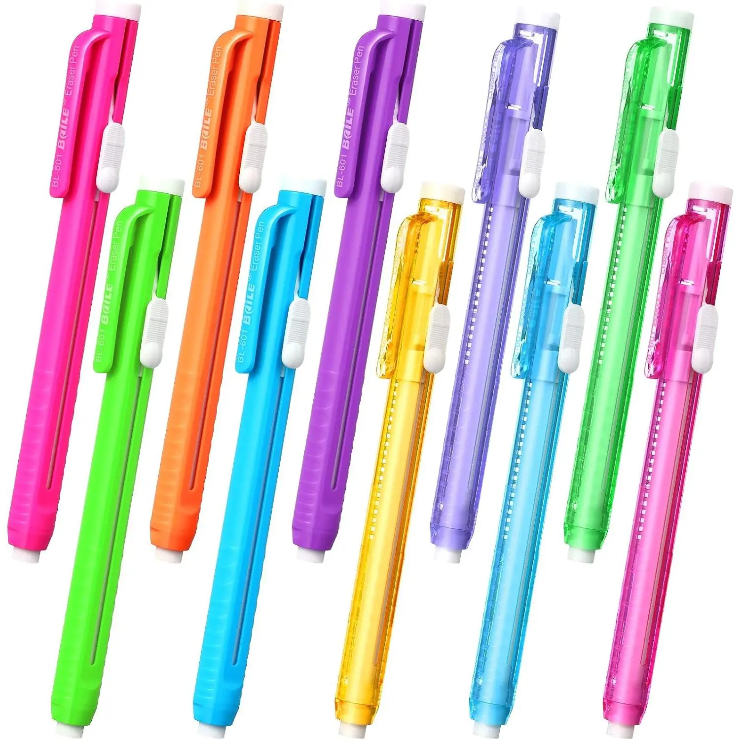 10 count Retractable Mechanical Eraser Pen, Pen-Style Erasers Pencil Click Big for Drawing, Art, Drafting, Sketching Adults,  Office, School Supplies (Multicolor)