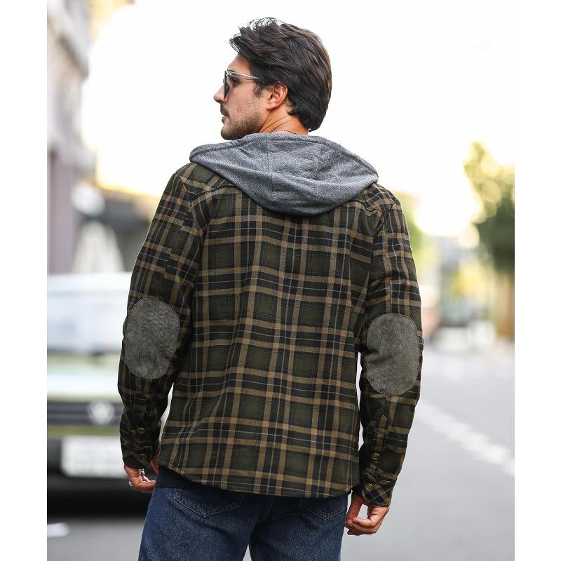 HYPESTFIT Men's Corduroy Plaid Sherpa Lined Flannel Shirt Jacket Fleece Coat