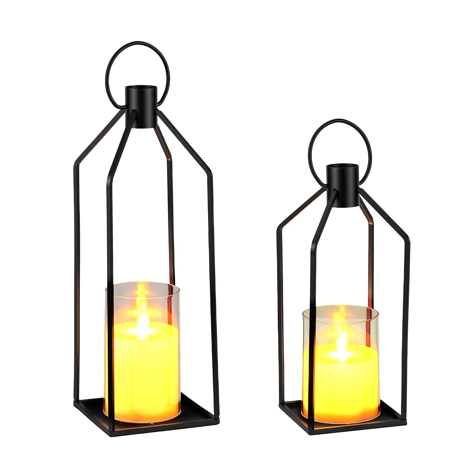 2PC LED Flameless Candle Lantern Set, Decorative Metal Lanterns with Remote Control, Battery Operated Flickering Candles