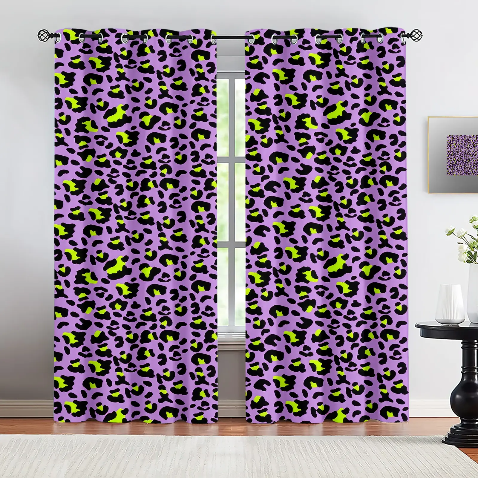 2Pcs Leopard Print Window Blinds, Millennial Purple Neon Filter Privacy Fabric Blinds, Grommet Design for Easy Installation, Machine Washable, Suitable for Bedrooms, Dormitories, Apartments, and Living Room DéCor.