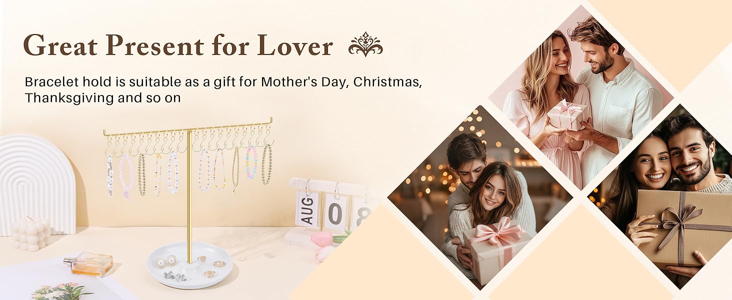 Bracelet Holder Display, Gold Jewelry Holder with 20 Movable Hooks Bracelet Stand Organizer, Jewelry Display Stand for Necklaces Bangles