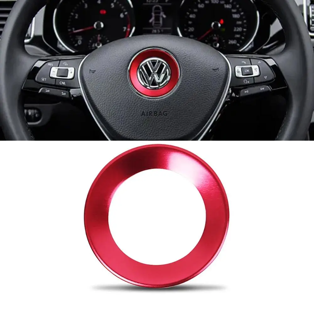 For VW Golf 4 5 Polo Jetta Car Steering Wheel Styling Center Emblem Decoration Ring Cover Sticker Car Interior Decal Automotive Decoration Car Interior Decorative Aesthetic Car Accessory For Volkswagen Steering Covers Auto Accessories Car Decorations