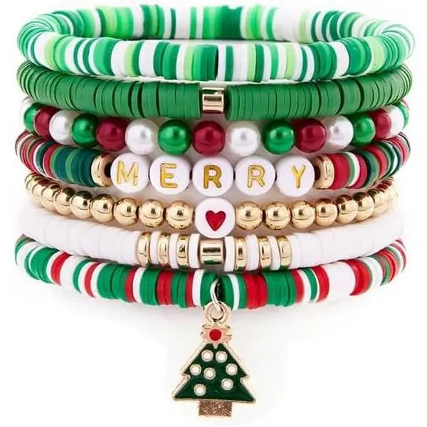7 count Christmas Bracelets Bulk, Christmas Bracelets, Bohemian Stretchy Xmas Bracelet, Beaded Stacking Xmas Bracelet, X-mas Accessories