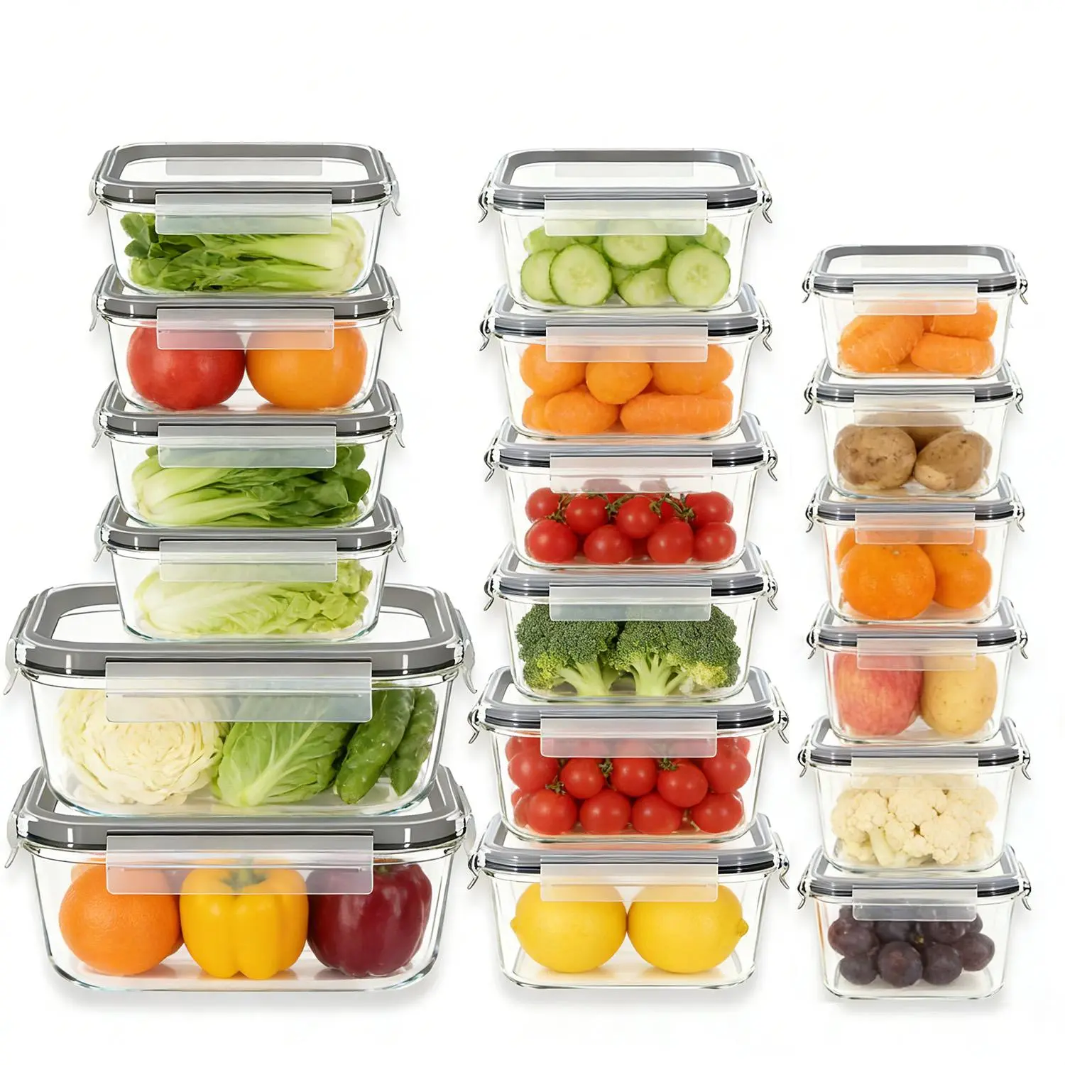 18pc Glass Storage Set with Durable Silicone Snap Lids, Airtight BPA-Free Leak-Proof Multifunctional Preserving Boxes for Kitchen Pantry Meal Prep