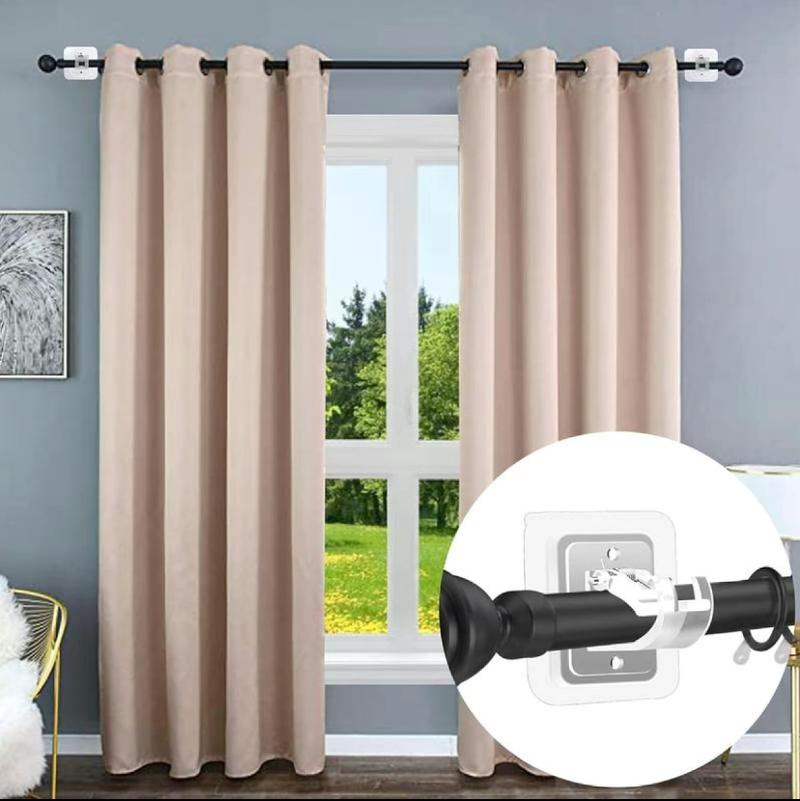 8PCS Self Adhesive Curtain Rod Holder No Drilling,No Drill Curtain Rod Brackets,Renter Friendly Draper Rod Hook,Nail Free Adjustable Non Screw Drapery Pole for Apartment Window Wall Door Ceiling Mount