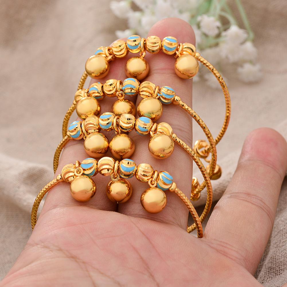 4pcs Baby Bangles Heart  Dubai Gold Color Bangles Kids Bracelet Luxury Bracelet Dubai Bangles Child Jewelry Birthday Present