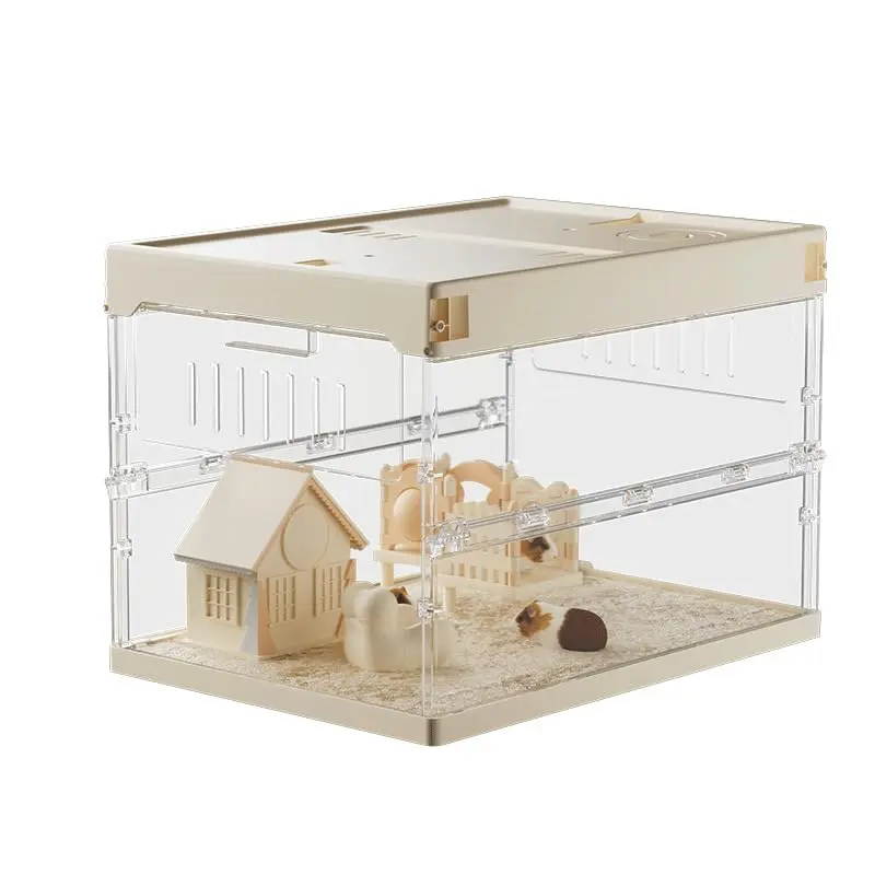 6-in-1 Acrylic Small Animal Cage – Chew-Proof Transparent Enclosure with Hideout, Platform, Wheel, Water Bottle & Bowl – 45×31×33cm