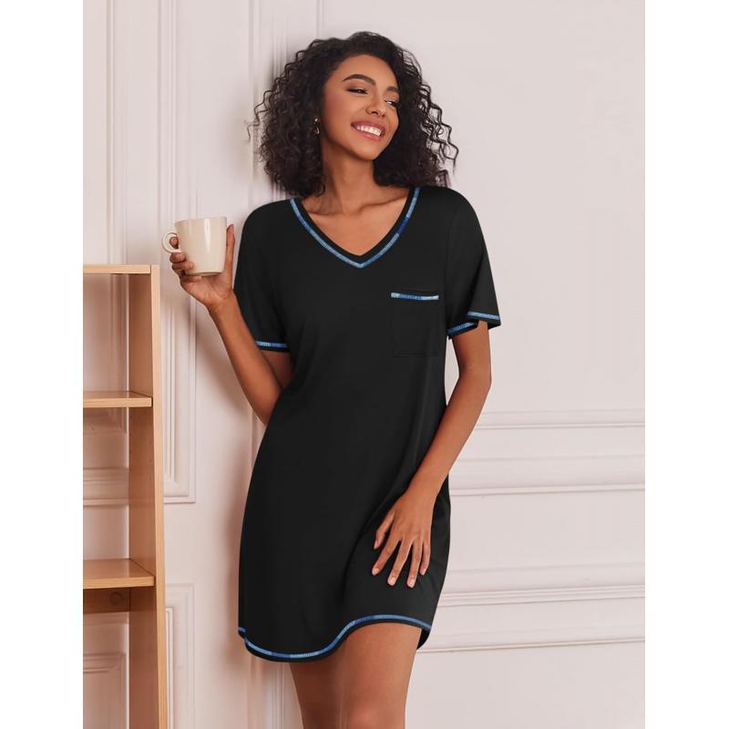 3 Pack Nightgowns for Women Short Sleeve Sleep Shirts T Shirt Night Gown V Neck Nightshirts Soft Sleepwear Dress 2026