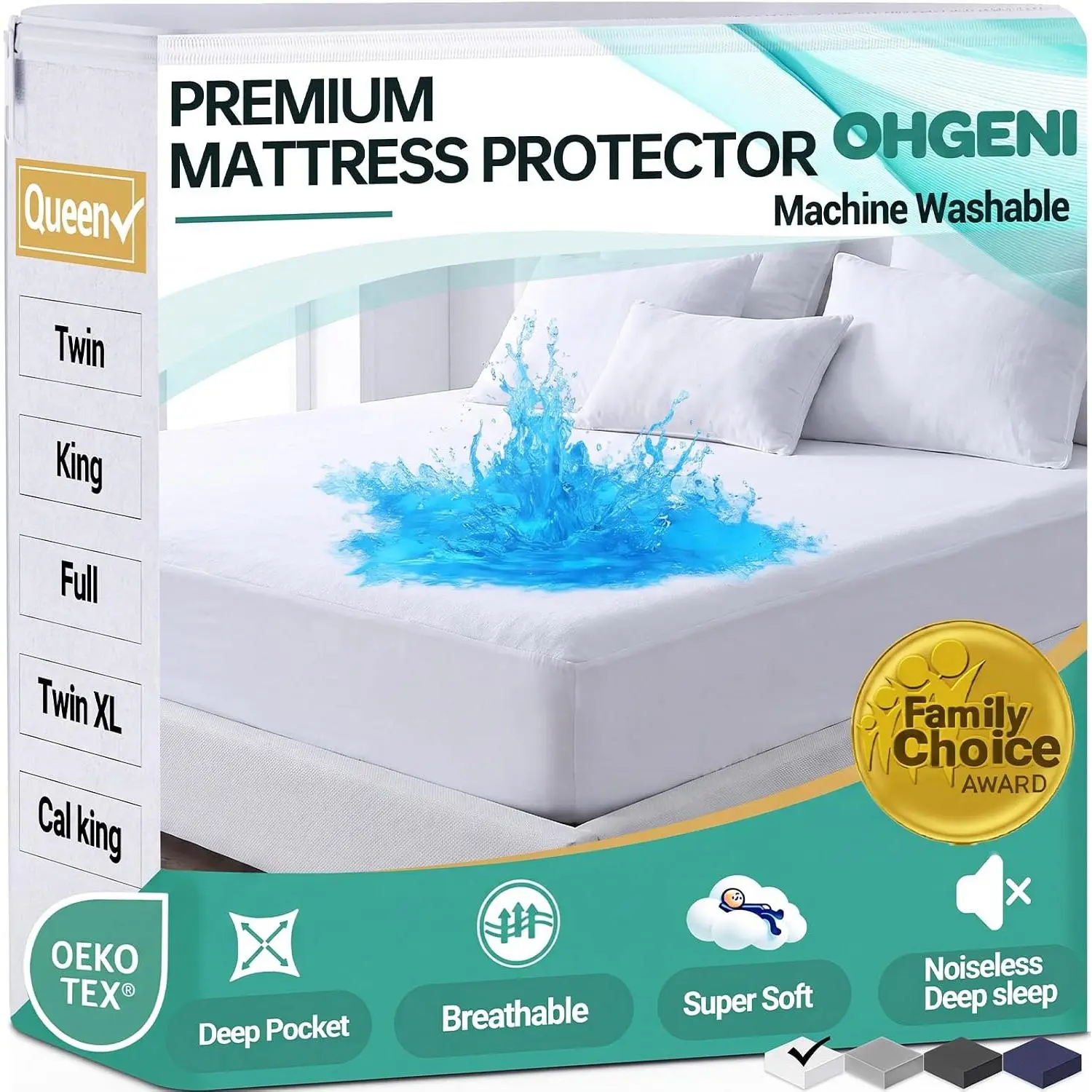 Waterproof Mattress Protector, Queen Size Mattress Pad Fitted with Deep 6"-18", Breathable Noiseless & Soft, Washable Dirt-Mattress Cover for Home, Bedroom, White,Daybed Cover