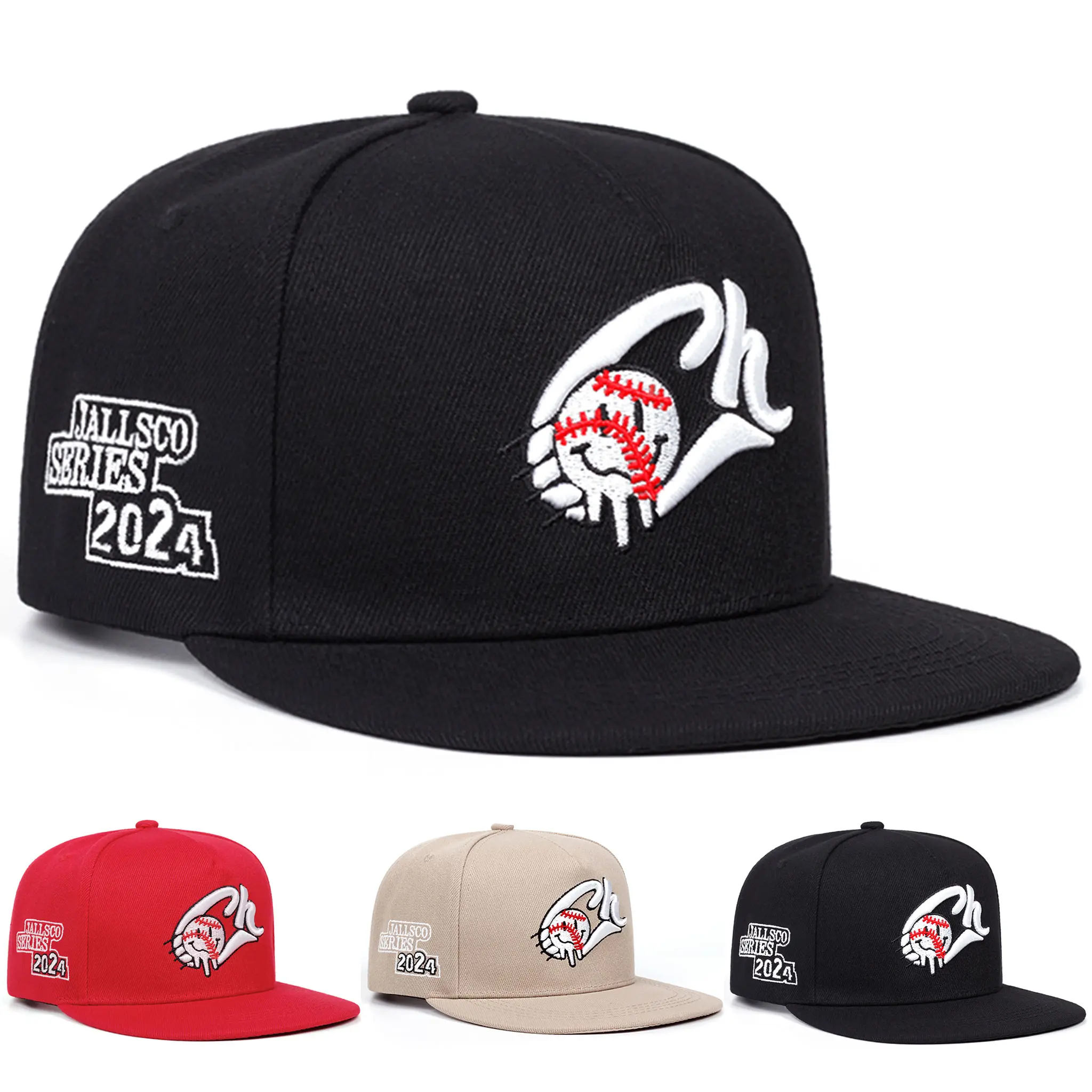 Adjustable Streetwear Men's Hat, Cotton-Blend Flat Brim Snapback Cap with 3D Embroidered Skeleton Graphic for Casual Outfits, Adjustable Streetwear Hat, Casual Outfits Cap, Embroidered Snapback Cap