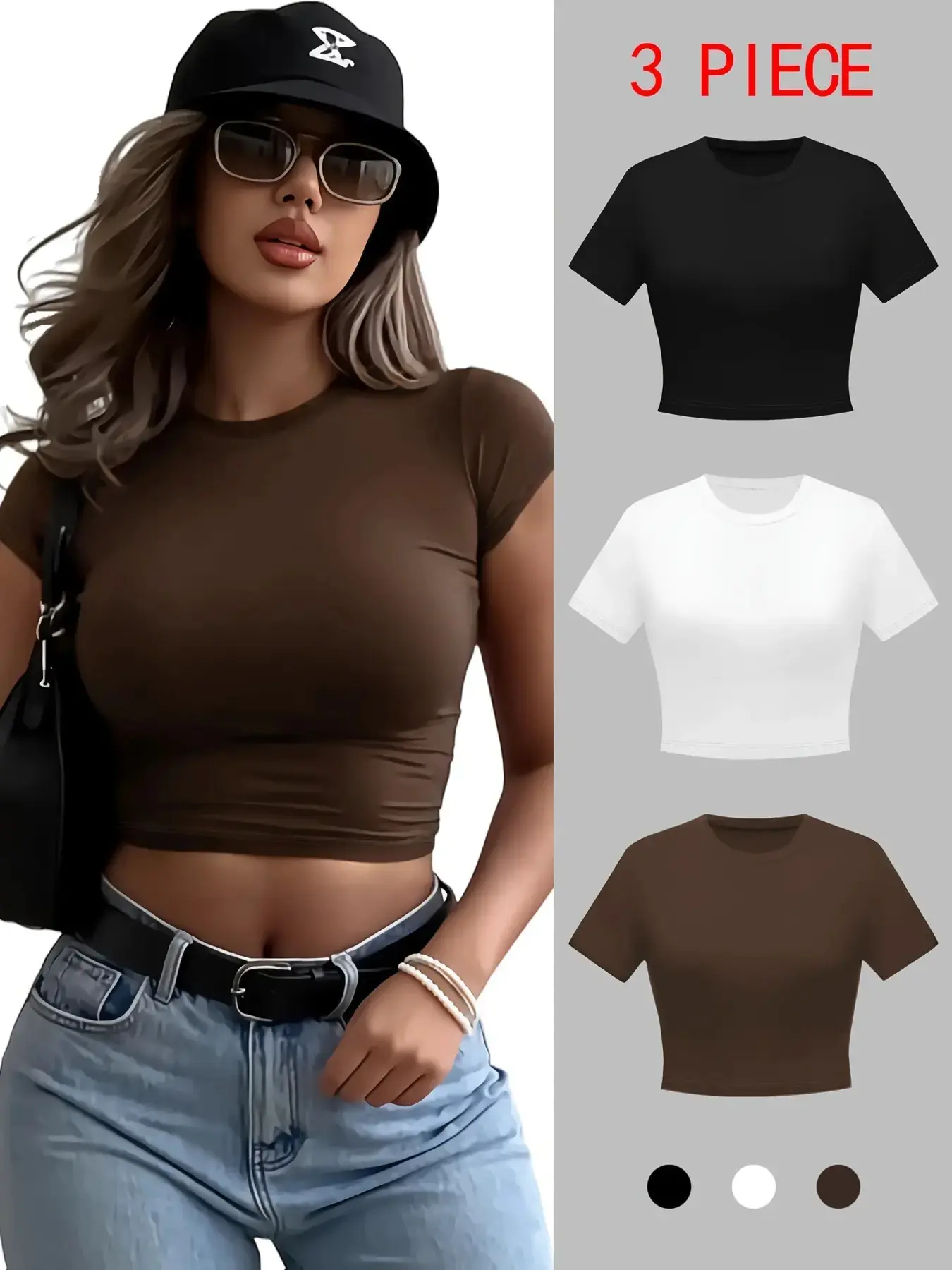 Millennial Must-Have! Short Sleeve T-Shirt Set Top, American Street Style Streetwear, Slim Fit, Three-Piece Set, Casual Fashion, Perfect for Trendy