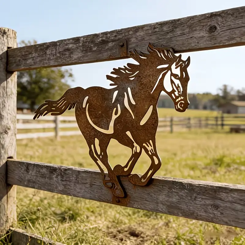 Rustic Metal Horse Sculpture, Outdoor Garden Decor, Garden Statue, Country Style, Western Style, Wall Decoration for Courtyard, Living Room, Bedroom, Gift Idea, Garden Sculptures And Decor