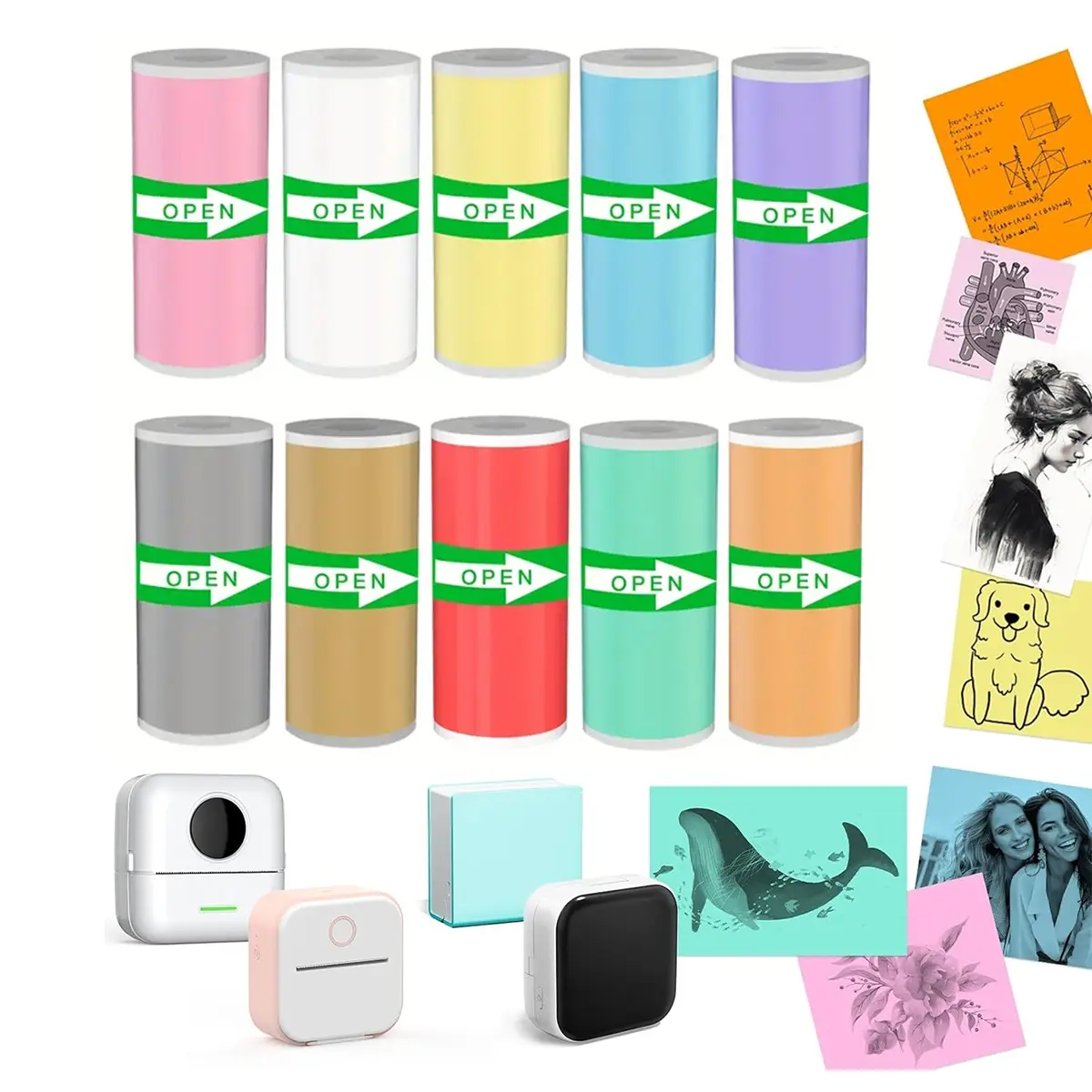Mini Printer Sticker Paper, 57*25mm Universal Self-adhesive Label Roll Paper, Pocket Printer Printable Sticker Paper for Thermal Printer