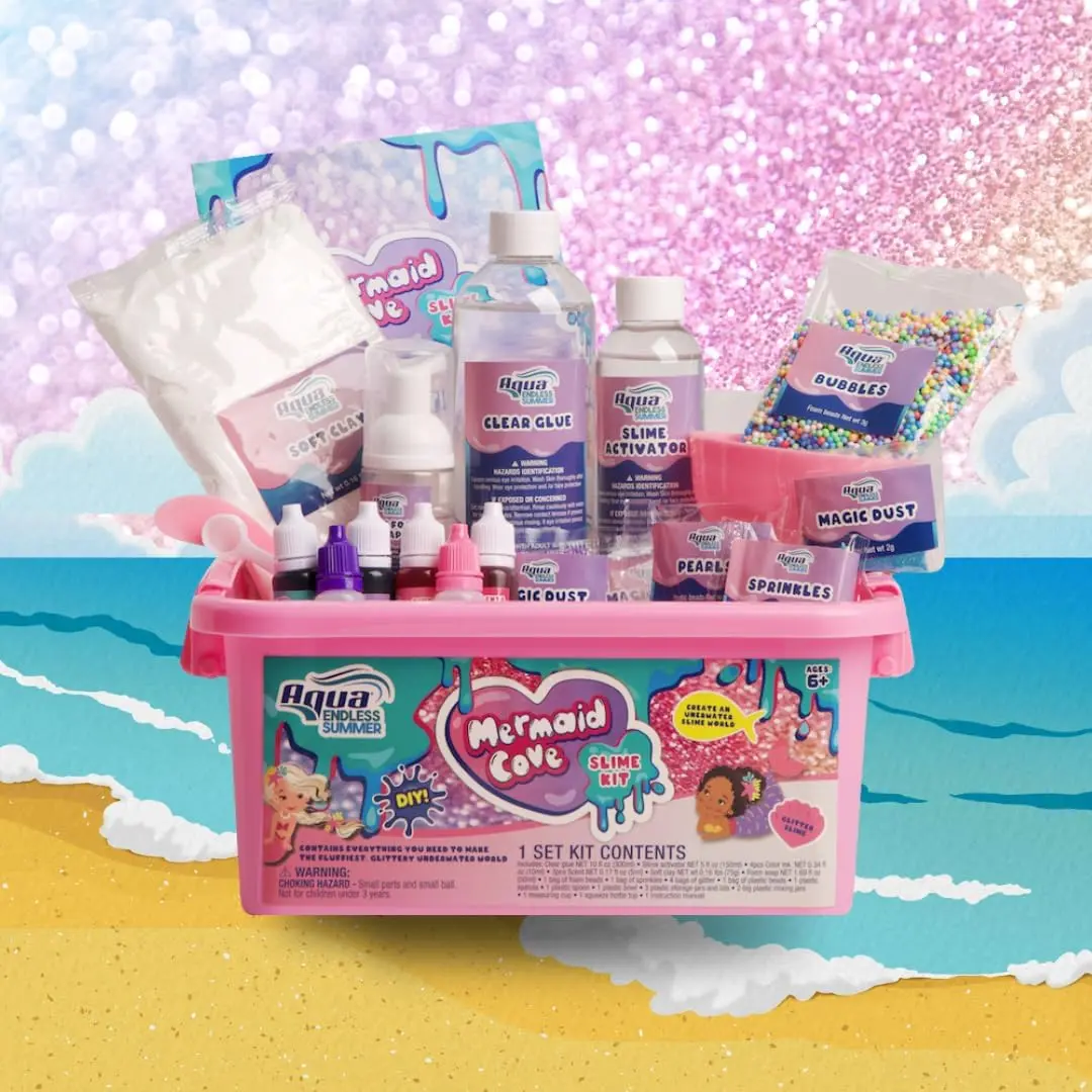 Aqua Endless Summer Mermaid Cove DIY Slime Kit – Sparkling Under-The-Sea Sensory Activity for Kids, Kids Ages 8+, Sparkly Slime